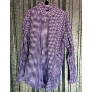 Ralph Lauren Classic Fit Shirt Mens 2XLT Tall Plaid Purple w/ Green Pony